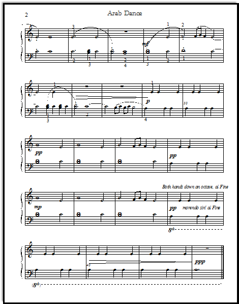 Arabian Dance for elementary piano students.  This is a full-sounding solo.