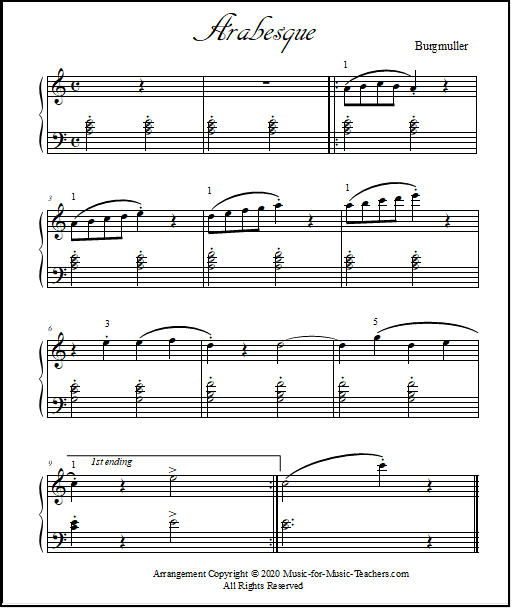 Arabesque piano music, Burgmuller simplified