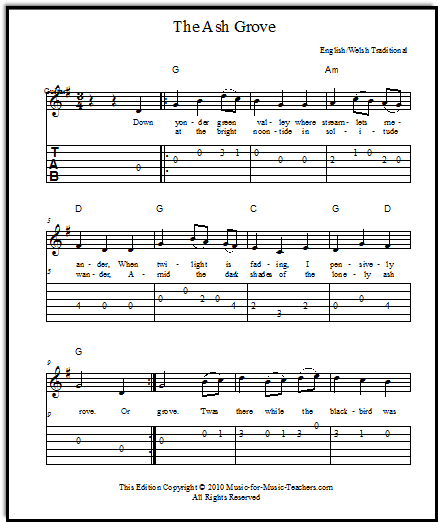 Free guitar tabs for The Ash Grove