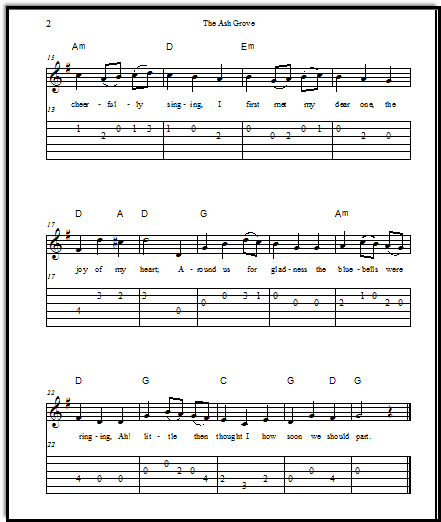 Guitar tablature for Ash Grove