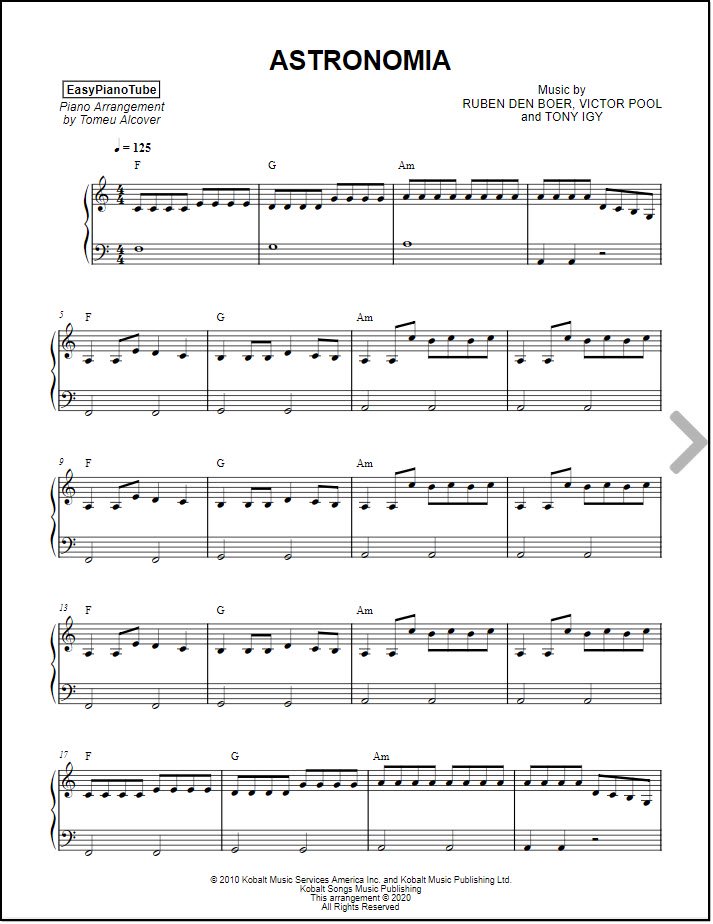 Astronomia piano sheet music