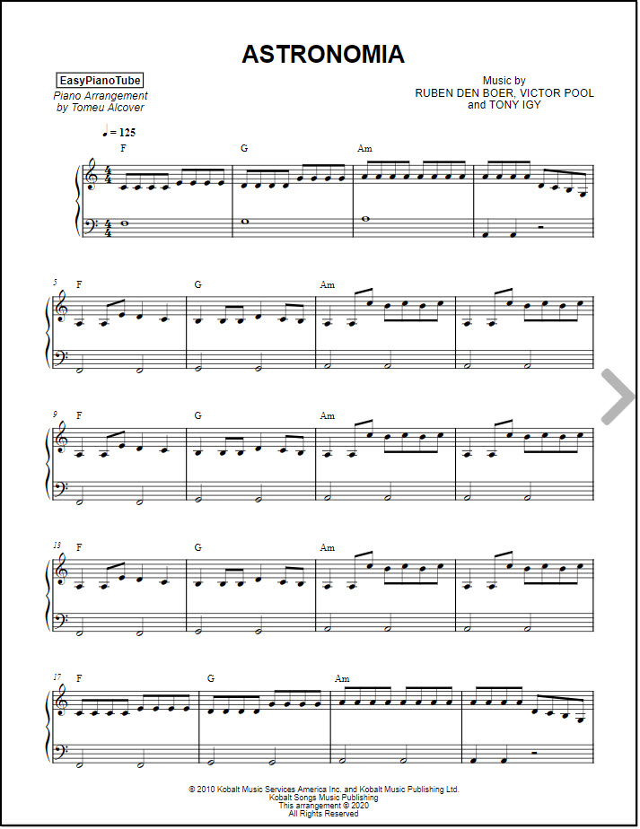 Astronomia piano sheet music