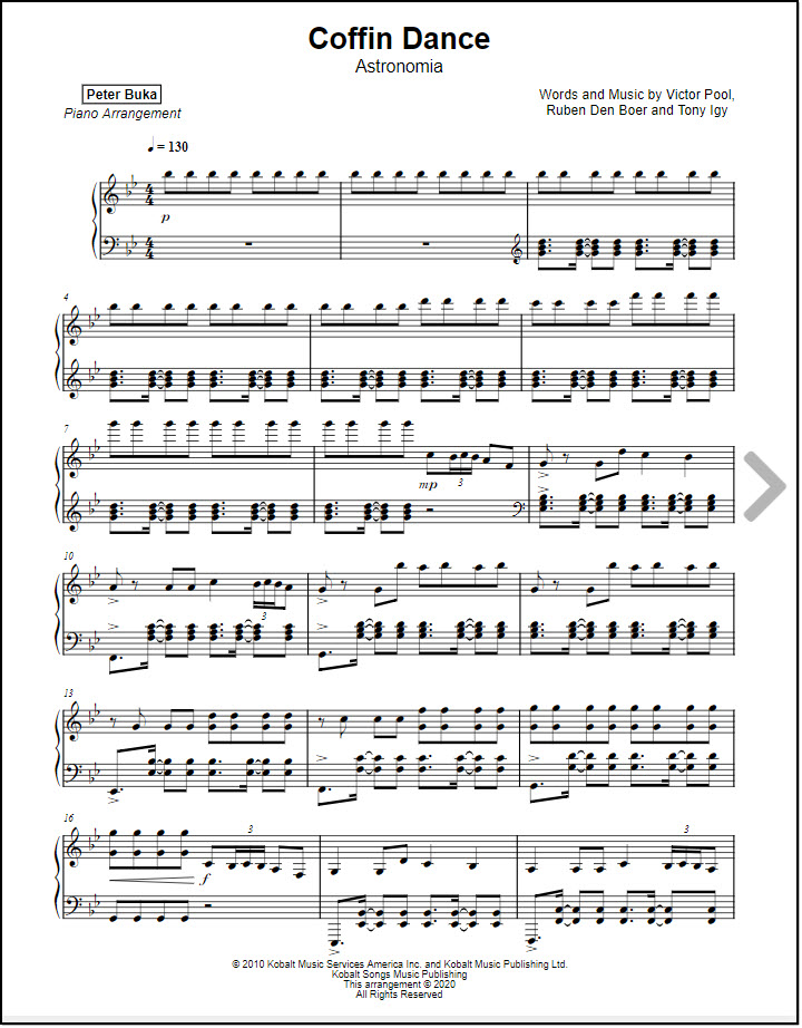 Coffin Dance sheet music for piano by Peter Buka