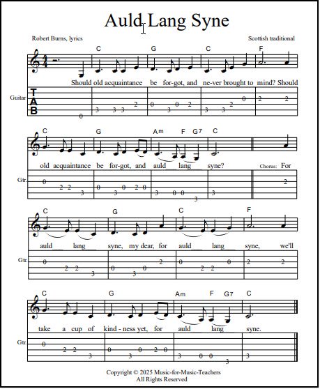 Auld Lang Syne guitar tabs