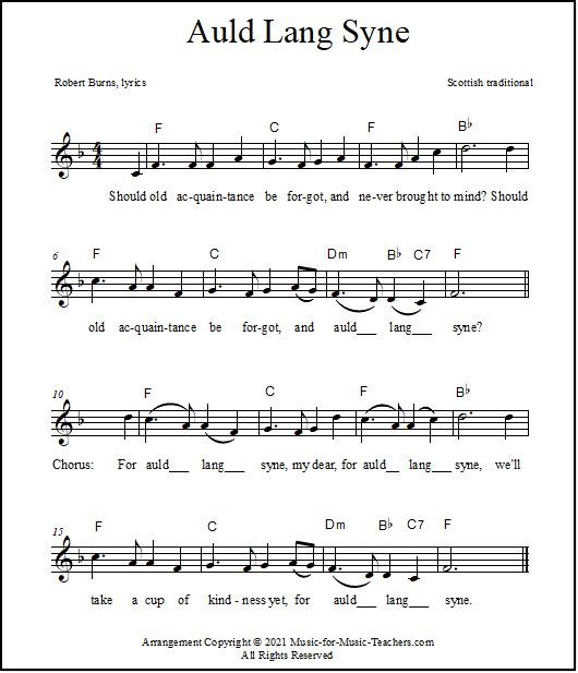 Auld Lang Syne music with chords