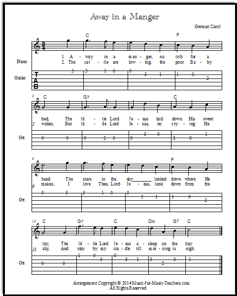 Away in a Manger with guitar tablature