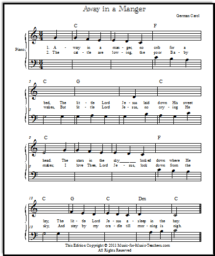 Away in a Manger Middle C piano music for beginners