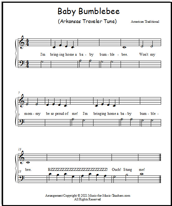 Simplified rhythm of Baby Bumblebee Song for piano