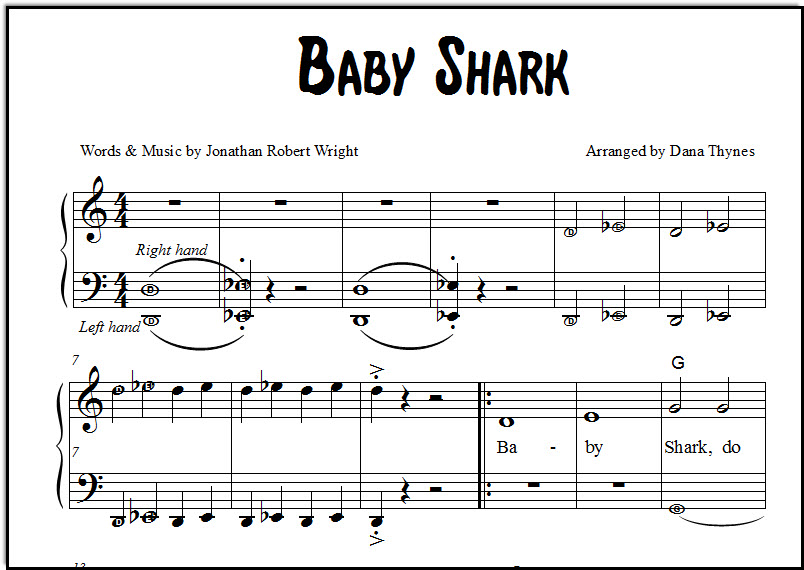 Baby Shark sheet music for piano