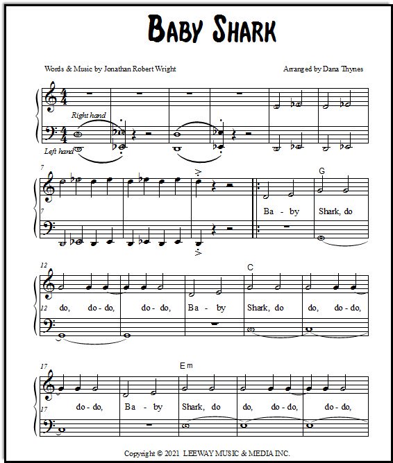 baby shark music for piano