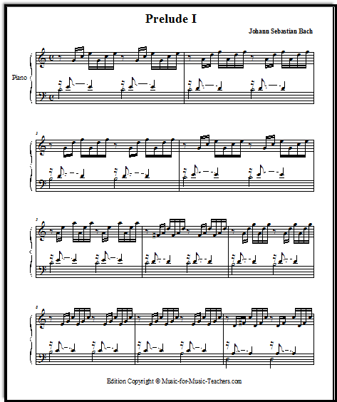 Bach C Prelude sheet music for piano, the original version