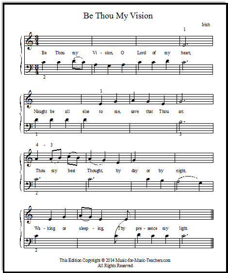  Be Thou My Vision hymn music for beginner piano in Middle C position