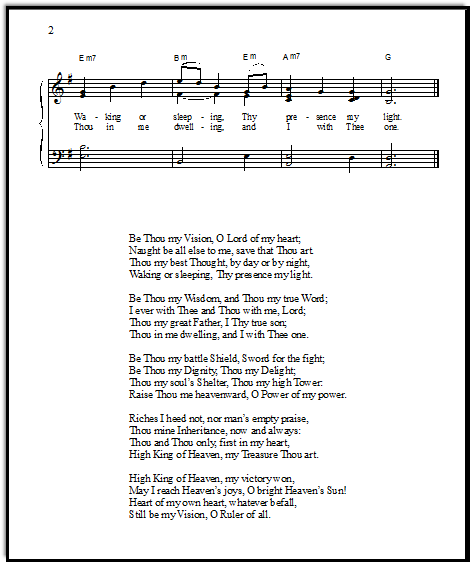 Free hymn sheet music Be Thou My Vision for piano