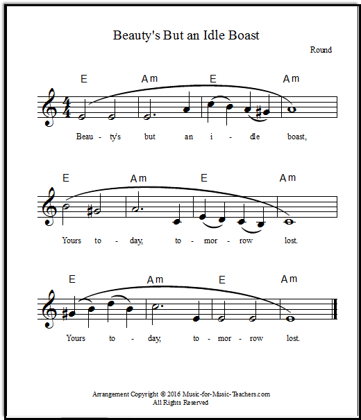 English round lyrics in "Beauty's But an Idle Boast"