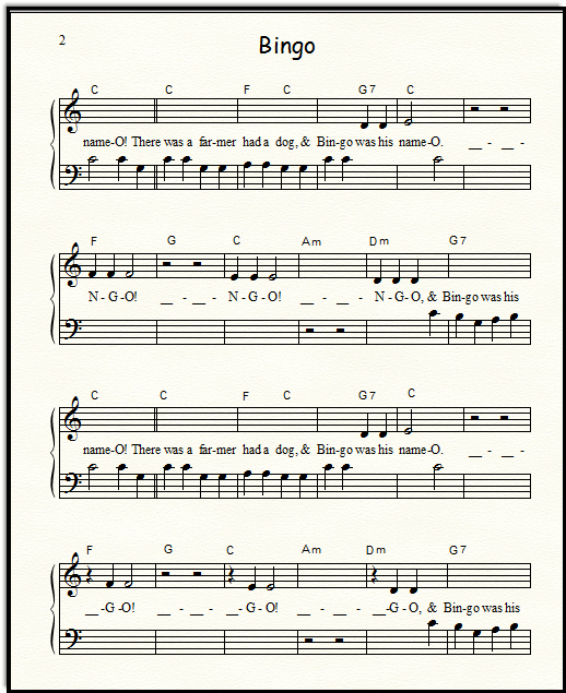 the Bingo lyrics for music in   the classroom