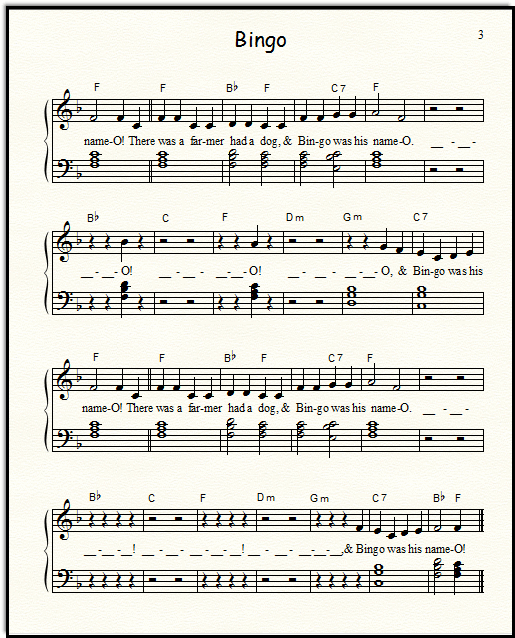 Bingo easy play sheet music