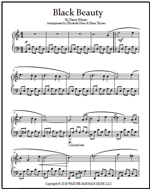 Black Beauty movie sheet music