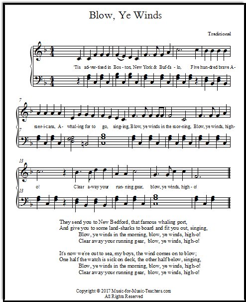 Sea shanty Blow Ye Winds sheet music