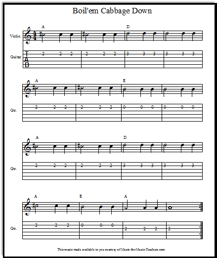 Guitar tabs Boil'em Cabbage Down