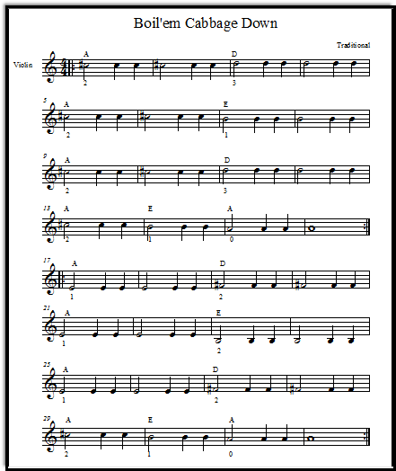 Fiddle sheet music Boiling Cabbage Down