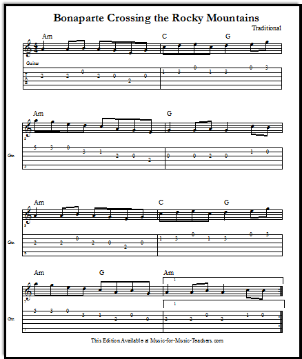Bonaparte Crossing the Rocky Mountains guitar & fiddle tabs
