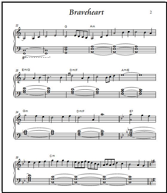 Sheet music to Braveheart Theme