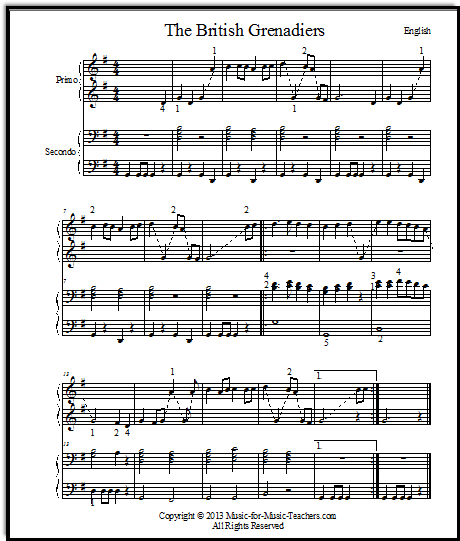 A famous old melody, the British Grenadiers, for piano duet