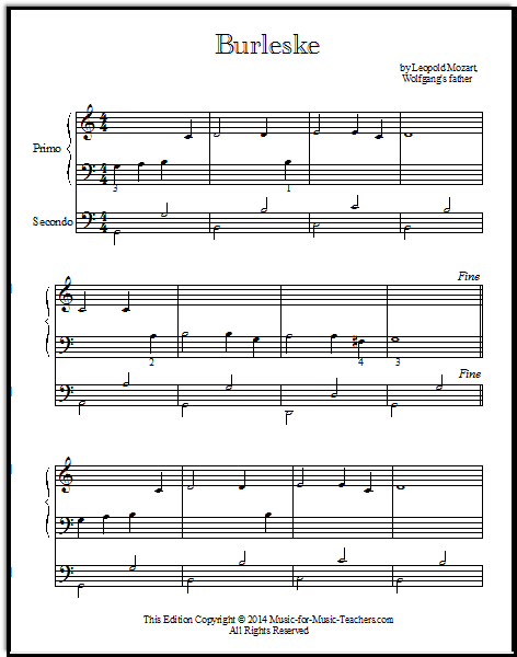 By Leopold Mozart, Burleske for piano - a duet version