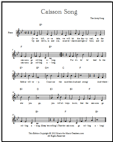 The Army Theme - also called "Caisson Song" lead sheets for all instruments