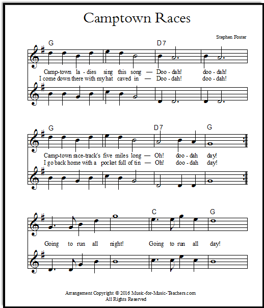 Camptown Races duet for guitar or fiddle, with note guide for guitar players