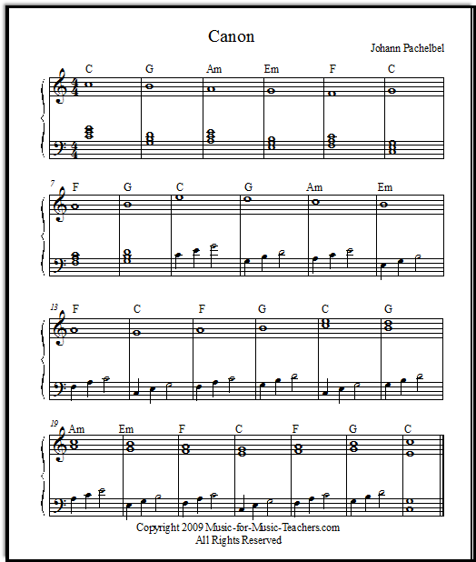 An easy but pretty arrangement of the Pachelbel Canon for early piano