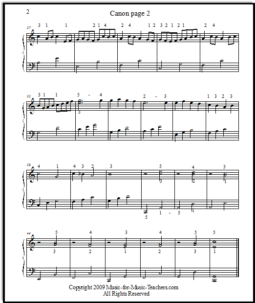 Easy arrangement of Canon sheetmusic with small broken chords, Music-for-Music-Teachers.com