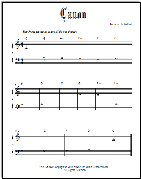 The Pachelbel Canon in a very easy setting to play as a duet