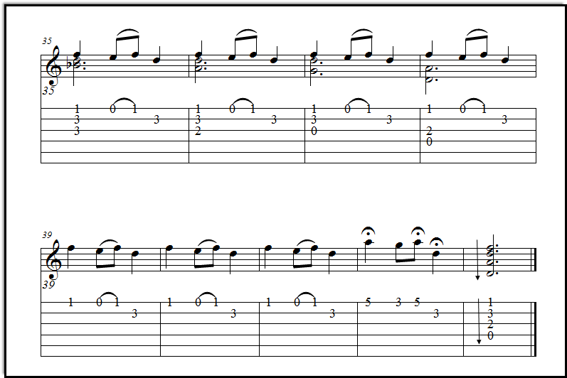 Carol of the Bells for guitar tabs - final page.
