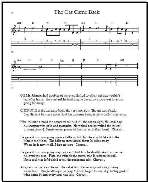 Guitar tabs for The Cat Came Back