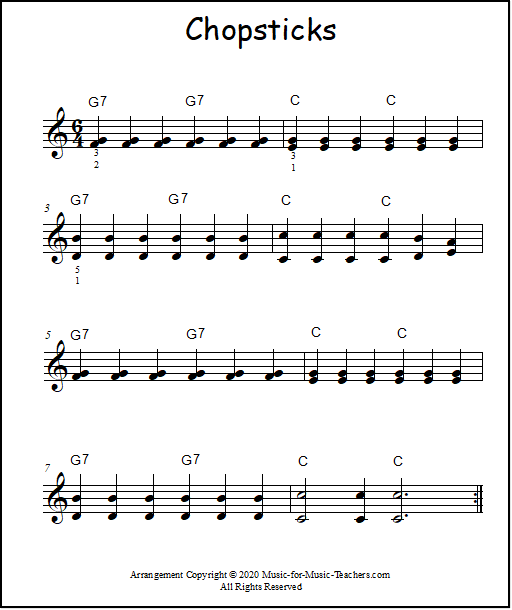 Chopsticks Music For Piano Easy Duets And Solos