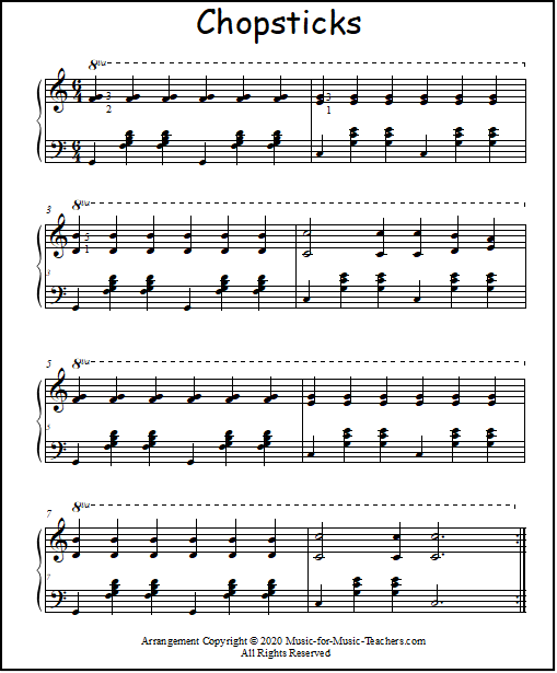 Chopsticks piano solo, with left hand chord inversions
