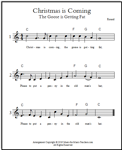 Christmas is Coming, the Goose is Getting Fat!  Vocal round for Christmas in 3 keys, for 3 parts