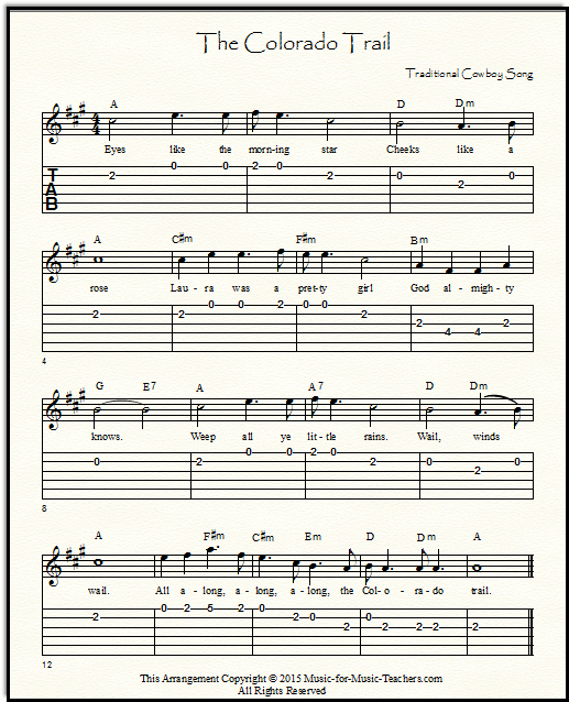 Acoustic guitar strings notes for Colorado Trail