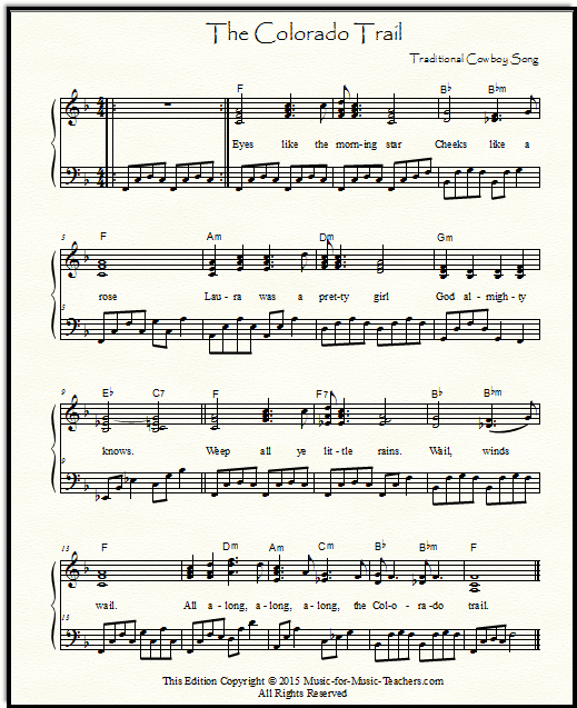The Colorado Trail, a song for voice and piano, the sheet music