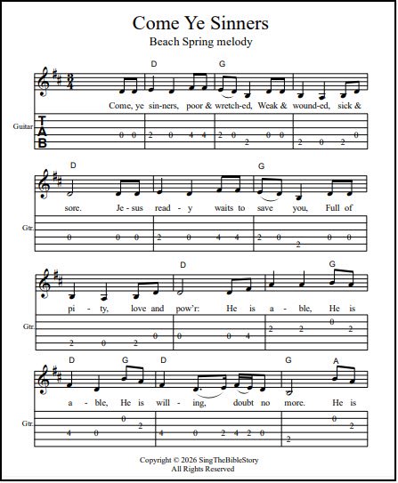 Guitar tabs Come Ye Sinners