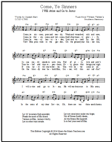 Hymn sheet music for guitar