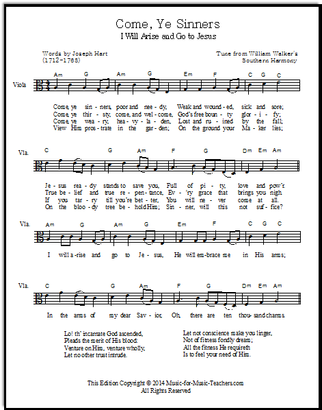 I Will Arise and Go to Jesus, with viola clef, lead sheet in A minor