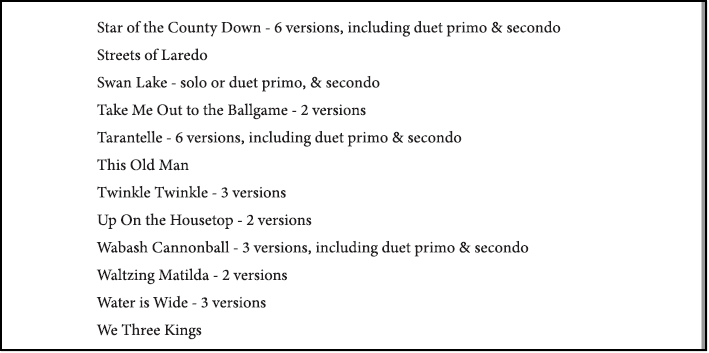 Table of Contents page 9 of the piano book Songs Old and Songs New