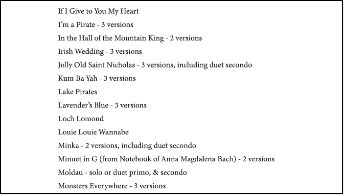 Table of Contents page 7 of the piano book Songs Old and Songs New