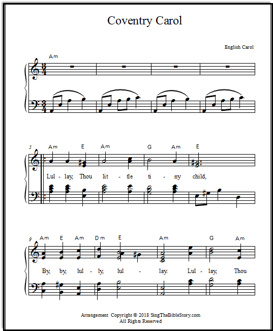 Coventry Carol piano arrangement for intermediate piano students or church