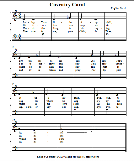 The Coventry Carol: Lully Lullay, as a beginner piano duet