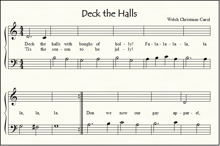Closeup of Deck the Halls music
