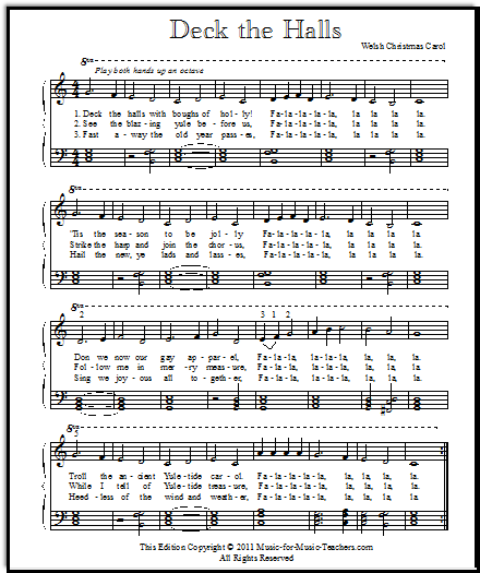 Deck the Halls for piano with chords in left hand