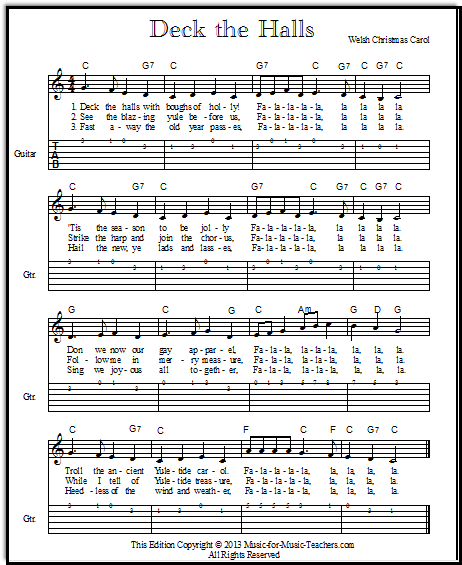 Free Christmas Songs for Piano, Guitar, &amp; Leads: Deck the ...